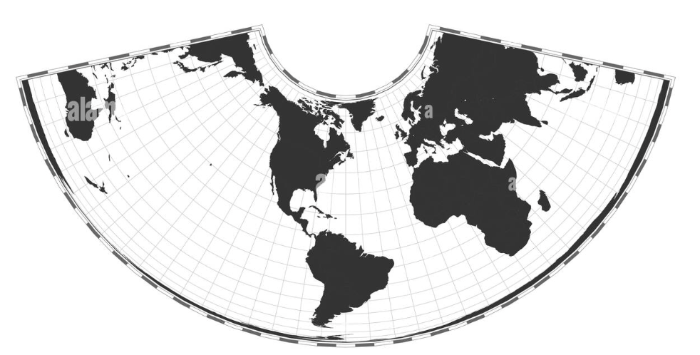 Albers projection showing true relative sizes