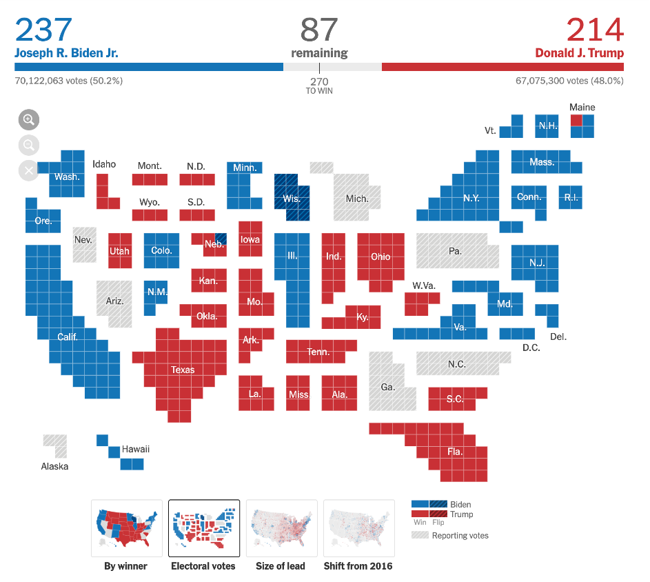NYT Electoral College Cartogram (one square = one electoral vote)