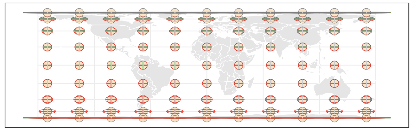 Tissot circles on equal-area projection