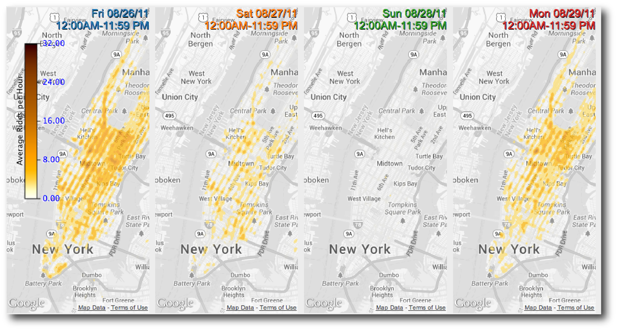 Hurricane Irene impact on taxi trips