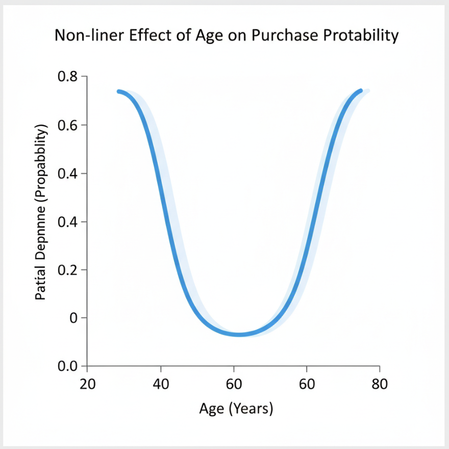 Example of a Partial Dependence Plot (PDP) showing non-linear effect of Age